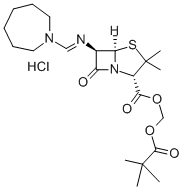 4-Thia-1-azabicyclo[3.2.0]heptane-2-carboxylic acid, 6-[[(hexahydro-1H-azepin-1-yl)methylene]amino]-3,3-dimethyl-7-oxo-, (2,2-dimethyl-1-oxopropoxy)methyl ester, monohydrochloride, [2S-(2alpha,5alpha,6beta)]- Structure