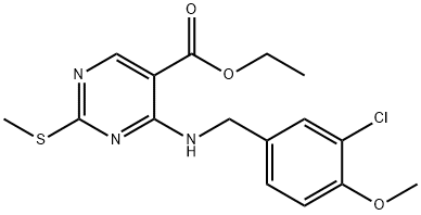 (5-PyriMidinecarboxylicacid, 4-[[(3-chloro-4-Methoxyphenyl)Methyl]aMino]-2-(Methylthio)-,ethyl ester) Structure