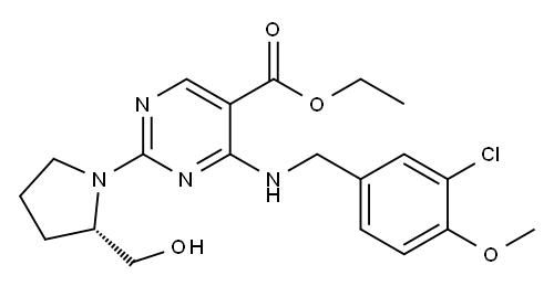 5-PyriMidinecarboxylic acid,4-[[(3-chloro-4-Methoxyphenyl)Methyl]aMino]-2-[(2S)-2-(hydroxyMethyl)-1-pyrrolidinyl]-, ethyl ester Structure