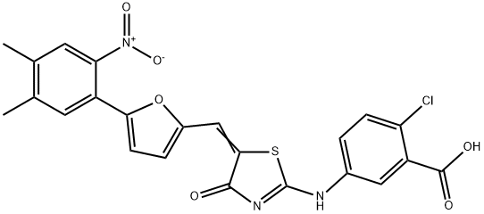 2-Chloro-5-[[5-[[5-(4,5-Dimethyl-2-nitrophenyl)-2-furanyl]methylene]-4,5-dihydro-4-oxo-2-thiazolyl]amino]benzoicacid 구조식 이미지