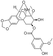 8β,10β-Epoxy-8-methoxy-2,3-[methylenebis(oxy)]hasubanan-6β,7β-diol 6-(4-hydroxy-3-methoxybenzoate) 구조식 이미지