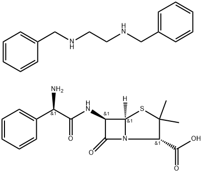 N,N'-dibenzylethylenediammonio [2S-[2alpha,5alpha,6beta(S*)]]-bis[6-[(aminophenylacetyl)amino]-3,3-dimethyl-7-oxo-4-thia-1-azabicyclo[3.2.0]heptane-2-carboxylate] 구조식 이미지