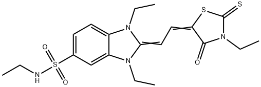 1,1,3-triethyl-2-[(3-ethyl-4-oxo-2-thioxothiazolidin-5-ylidene)ethylidene]-2,3-dihydro-1H-benzimidazole-5-sulphonamide 구조식 이미지