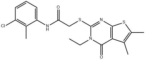 N-(3-chloro-2-methylphenyl)-2-[(3-ethyl-5,6-dimethyl-4-oxo-3,4-dihydrothieno[2,3-d]pyrimidin-2-yl)sulfanyl]acetamide 구조식 이미지