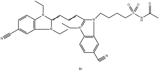 3-[4-[(acetylamino)sulphonyl]butyl]-5-cyano-2-[3-(5-cyano-1,3-diethyl-1,3-dihydro-2H-benzimidazol-2-ylidene)-1-propenyl]-1-ethyl-1H-benzimidazolium bromide Structure