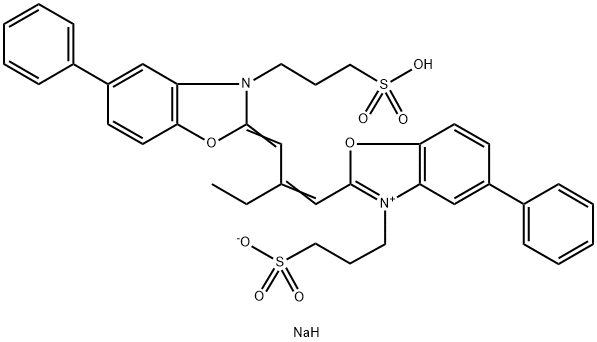 5-PHENYL-2-[2-[[5-PHENYL-3-(3-SULFOPROPYL)-2(3H)-BENZOXAZOLYLIDENE]METHYL-1-BUTENYL]-3-(3-SULFOPROPYL)BENZOXAZOLIUM HYDROXIDE, INNER SALT], SODIUM SALT Structure