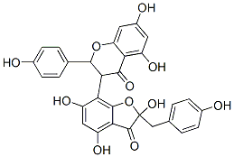 3-[2,3-Dihydro-2,4,6-trihydroxy-2-[(4-hydroxyphenyl)methyl]-3-oxobenzofuran-7-yl]-2,3-dihydro-5,7-dihydroxy-2-(4-hydroxyphenyl)-4H-1-benzopyran-4-one Structure