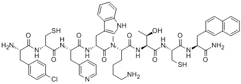 H-P-CHLORO-PHE-D-CYS-BETA-(3-PYRIDYL)-ALA-D-TRP-N-ME-LYS-THR-CYS-2-NAL-NH2 Structure