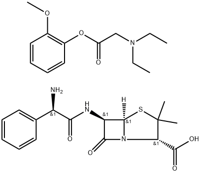 diethyl[2-(2-methoxyphenoxy)-2-oxoethyl]ammonium [2S-[2alpha,5alpha,6beta(S*)]]-6-[(aminophenylacetyl)amino]-3,3-dimethyl-7-oxo-4-thia-1-azabicyclo[3.2.0]heptane-2-carboxylate 구조식 이미지