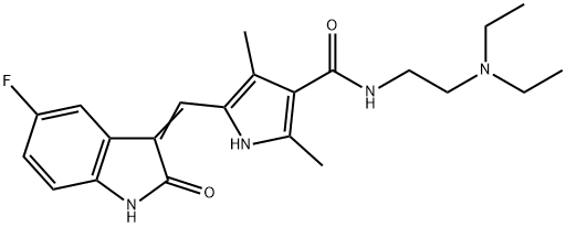 N-(2-(Diethylamino)ethyl)-5-((5-fluoro-2-oxoindolin-3-ylidene)methyl)-2,4-dimethyl-1H-pyrrole-3-carboxamide 구조식 이미지