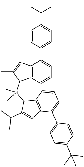 [4-[4-(tert-Butyl)phenyl]-2-isopropyl-1H-inden-1-yl][4-[4-(tert-butyl)phenyl]-2-methyl-1H-inden-1-yl]dimethylsilane 구조식 이미지