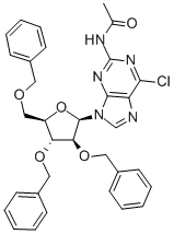 2-ACETAMIDO-9-(2,3,5-TRI-O-BENZYL-BETA-D-ARABINOFURANOSYL)-6-CHLORO-9H-PURINE 구조식 이미지