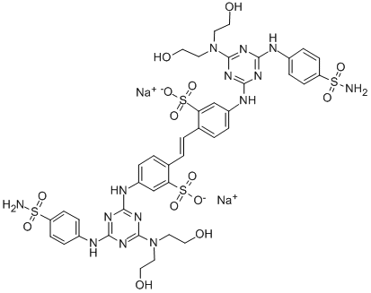 disodium 4,4'-bis[4-[[4-(aminosulphonyl)phenyl]amino]-6-[bis(2-hydroxyethyl)amino]-1,3,5-triazin-2-yl]amino]stilbene-2,2'-disulphonate Structure