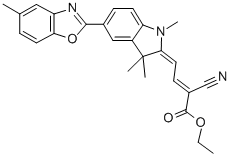 ethyl 2-cyano-4-[1,3-dihydro-1,3,3-trimethyl-5-(5-methyl-2-benzoxazolyl)-2H-indole-2-ylidene]-2-butenoate Structure