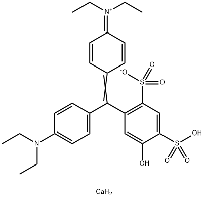에탄아미니움, N-(4-((4-다이에칠아미노)페닐)(5-하이드록시-2,4-다이설포페닐)메틸렌)-2,5-사이클로헥사디엔-1-일리덴)-N-에틸-하이드록사이드, 이너솔트, 칼슘염(2:1) (산성청색3호; CI 42051) 구조식 이미지