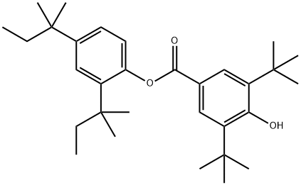 벤조산,3,5-비스(1,1-디메틸에틸)-4-하이드록시-,2,4-비스(1,1-디메틸프로필)페닐에스테르 구조식 이미지
