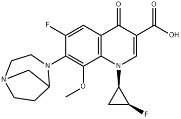 3-Quinolinecarboxylic acid, 7-(1,4-diazabicyclo[3.2.1]oct-4-yl)-6-fluoro-1-[(1R,2S)-2-fluorocyclopropyl]-1,4-dihydro-8-Methoxy-4-oxo- 구조식 이미지