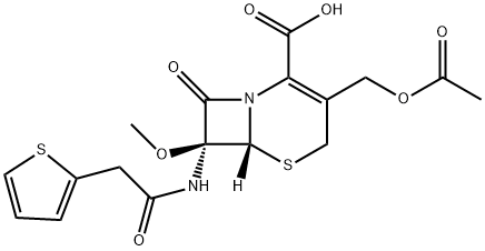 (6R-cis)-3-(acetoxymethyl)-7-methoxy-8-oxo-7-(2-thienylacetamido)-5-thia-1-azabicyclo[4.2.0]oct-2-ene-2-carboxylic acid 구조식 이미지