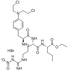 ethyl N-[N2-[3-[bis(2-chloroethyl)amino]-3-phenyl-L-alanyl]-N5-[imino(nitroamino)methyl]-L-ornithyl]-L-norvalinate monohydrobromide 구조식 이미지