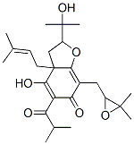 7-[(3,3-Dimethyloxiranyl)methyl]-3,3a-dihydro-4-hydroxy-2-(1-hydroxy-1-methylethyl)-3a-(3-methyl-2-butenyl)-5-(2-methyl-1-oxopropyl)-6(2H)-benzofuranone 구조식 이미지