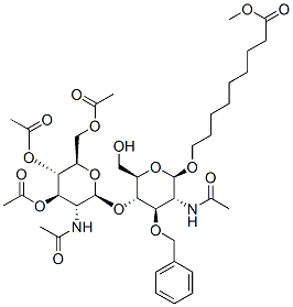 8-Methoxycarbonyloctyl2-acetamido-4-O-(2-acetamido-3,4,6-tri-O-acetyl-2-deoxy-b-D-glucopyranosyl)-3-O-benzyl-2-deoxy-b-D-glucopyranoside Structure