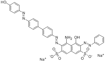 disodium 4-amino-5-hydroxy-3-[[4'-[(4-hydroxyphenyl)azo][1,1'-biphenyl]-4-yl]azo]-6-(phenylazo)naphthalene-2,7-disulphonate Structure