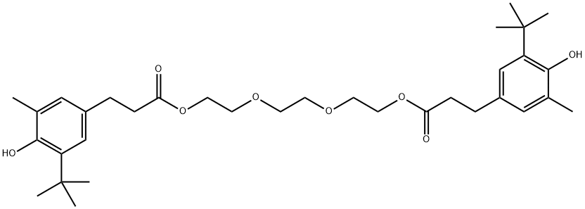 트리에틸렌 글리콜 비스(3-(3-터트-뷰틸-4-하이드록시-5-메틸페닐) 프로피온산염) 구조식 이미지