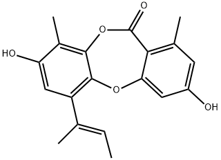 3,8-Dihydroxy-1,9-dimethyl-6-(1-methyl-1-propenyl)-11H-dibenzo[b,e][1,4]dioxepin-11-one Structure