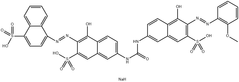 trisodium 4-[[6-[[[[6-[(o-anisyl)azo]-5-hydroxy-7-sulphonato-2-naphthyl]amino]carbonyl]amino]-1-hydroxy-3-sulphonato-2-naphthyl]azo]naphthalene-1-sulphonate  Structure