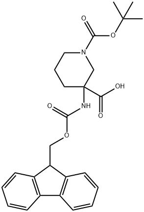 1,3-Piperidinedicarboxylicacid,3-[[(9H-fluoren-9-ylmethoxy)carbonyl]amino]-,1-(1,1-dimethylethyl)ester(9CI) 구조식 이미지
