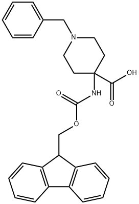 4-Piperidinecarboxylicacid,4-[[(9H-fluoren-9-ylmethoxy)carbonyl]amino]-1-(phenylmethyl)-(9CI) Structure