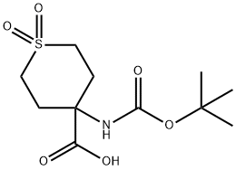 2H-Thiopyran-4-carboxylicacid,4-[[(1,1-dimethylethoxy)carbonyl]amino]tetrahydro-,1,1-dioxide(9CI) Structure