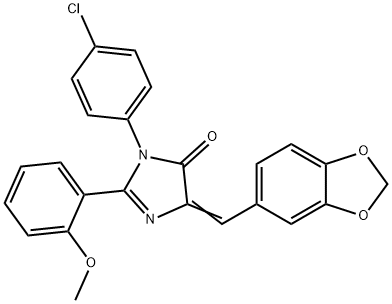 4H-Imidazol-4-one,  5-(1,3-benzodioxol-5-ylmethylene)-3-(4-chlorophenyl)-3,5-dihydro-2-(2-methoxyphenyl)- 구조식 이미지