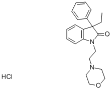 1,3-Dihydro-3-ethyl-1-(2-(4-morpholinyl)ethyl)-3-phenyl-2H-indol-2-one  monohydrochloride 구조식 이미지