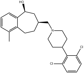 7-[[4-(2,6-Dichlorophenyl)-1-piperidinyl]methyl]-6,7,8,9-tetrahydro-1-methyl-5H-benzocyclohepten-5-olhydrochloride 구조식 이미지