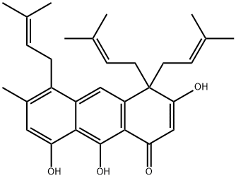 3,8,9-trihydroxy-6-methyl-4,4,5-tris(3-methylbut-2-enyl)anthracen-1(4H)-one  구조식 이미지