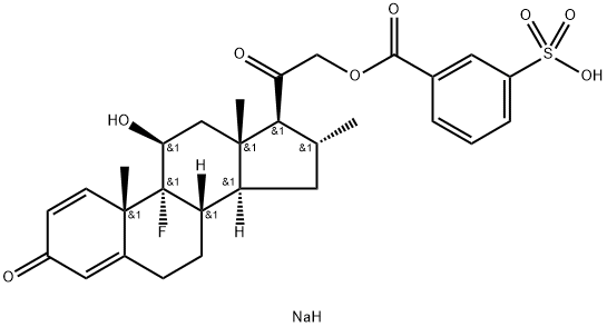 Pregna-1,4-diene-3,20-dione, 9-fluoro-11-hydroxy-16-methyl-21-[(3-sulfobenzoyl)oxy]-, monosodium salt, (11beta,16alpha)- 구조식 이미지