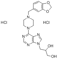 9H-Purine, 9-(2,3-dihydroxypropyl)-6-(4-piperonyl-1-piperazinyl)-, dih ydrochloride 구조식 이미지
