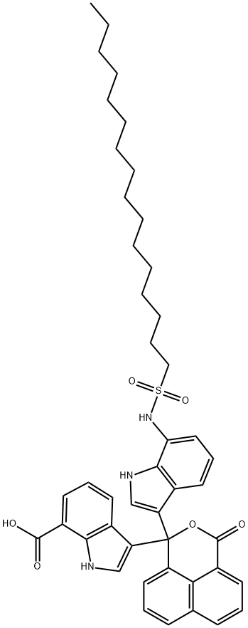 3-[1-[7-[(hexadecylsulphonyl)amino]-1H-indol-3-yl]-3-oxo-1H,3H-naphtho[1,8-cd]pyran-1-yl]-1H-indole-7-carboxylic acid Structure