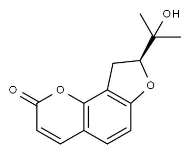 2H-Furo(2,3-h)-1-benzopyran-2-one, 8,9-dihydro-8-(1-hydroxy-1-methylet hyl)-, (S)- Structure