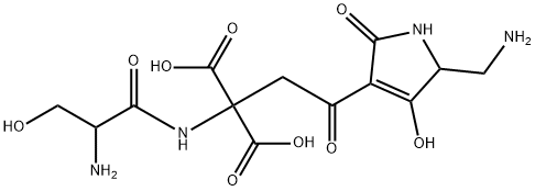 Propanedioic acid, ((2-amino-3-hydroxy-1-oxopropyl)amino)(2-(5-(aminom ethyl)-2,5-dihydro-4-hydroxy-2-oxo-1H-pyrrol-3-yl)-2-oxoethyl)- 구조식 이미지