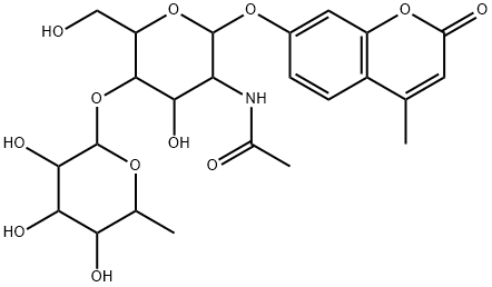 4-메틸움벨리페릴2-아세트아미도-2-데옥시-4-O-(aL-푸코피라노실)-bD-글루코피라노사이드 구조식 이미지