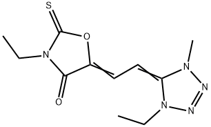 3-ethyl-5-[(1-ethyl-1,4-dihydro-4-methyl-5H-tetrazol-5-ylidene)ethylidene]-2-thioxooxazolidin-4-one 구조식 이미지