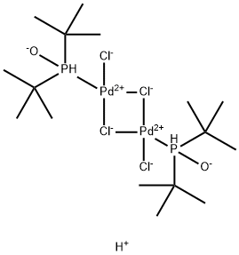 DIHYDROGEN DI-MU-CHLORODICHLOROBIS(DI-T-BUTYLPHOSPHINITO-KP)DIPALLADATE(2-) Structure