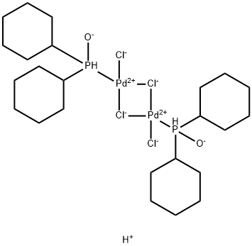 DIHYDROGEN DI-MU-CHLORODICHLOROBIS(DICYCLOHEXYLPHOPHINITO-KP)DIPALLADATE(2-) Structure