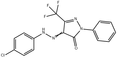 (Z)-4-(2-(4-CHLOROPHENYL)HYDRAZONO)-1-PHENYL-3-(TRIFLUOROMETHYL)-1H-PYRAZOL-5(4H)-ONE 구조식 이미지