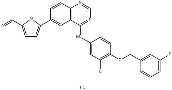 5-(4-((3-Chloro-4-((3-fluorobenzyl)oxy)phenyl)amino)-quinazolin-6-yl)furan-2-carbaldehyde hydroch Structure