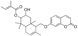 (-)-2-Methyl-2-butenoic acid 1,2,3,4,4a,5,8,8a-octahydro-3-hydroxy-1,1,4a,6-tetramethyl-5-[[(2-oxo-2H-1-benzopyran-7-yl)oxy]methyl]naphthalen-2-yl ester Structure