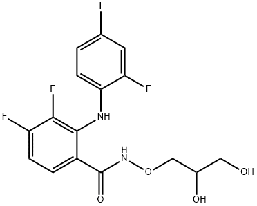 BenzaMide, N-[(2R)-2,3-dihydroxypropoxy]-3,4-difluoro-2-[(2-fluoro-4-iodophenyl)aMino]- Structure