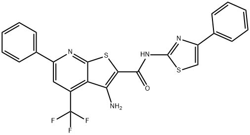 3-amino-6-phenyl-N-(4-phenyl-1,3-thiazol-2-yl)-4-(trifluoromethyl)thieno[2,3-b]pyridine-2-carboxamide Structure